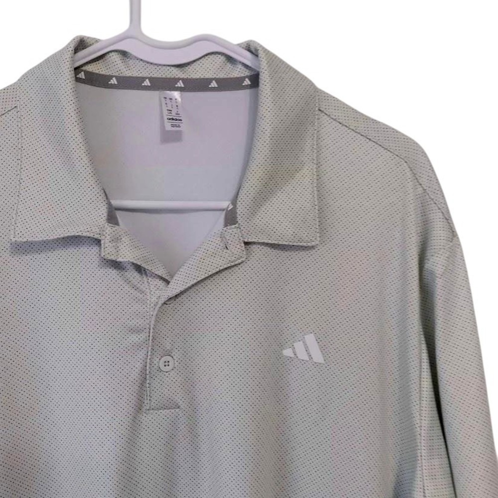 Adidas Polo Shirt Mens Large Light Gray Micro Dot Golf Performance Stretch Logo